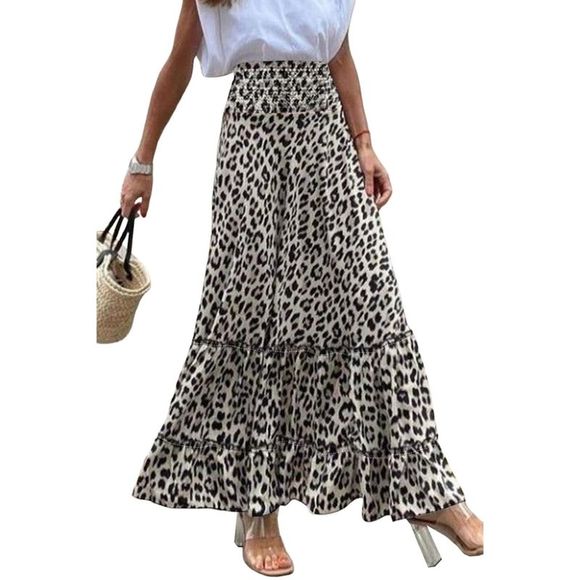 Azura Exchange  Leopard Embellished High Waist Frill Tiered Maxi Skirt - Picture 2 of 14